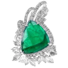 6.22 Carat Colombian Special Cut Emerald and 1.70 Carat White Diamond Ring