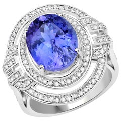 6.22 Carat Genuine Tanzanite and Diamond 14 Karat White Gold Cocktail Ring