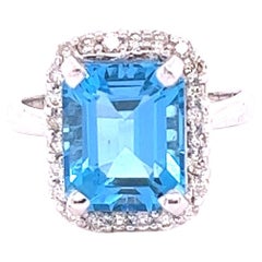 6.22 Carat Natural Blue Topaz Diamond 14 Karat White Gold Ring