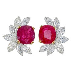 6.22 Carat Pigeon Blood Burma No Heat Ruby Diamond Stud Earrings