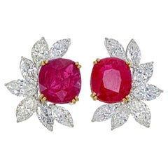6.22 Carat Pigeon Blood Burma No Heat Ruby Diamond Stud Earrings