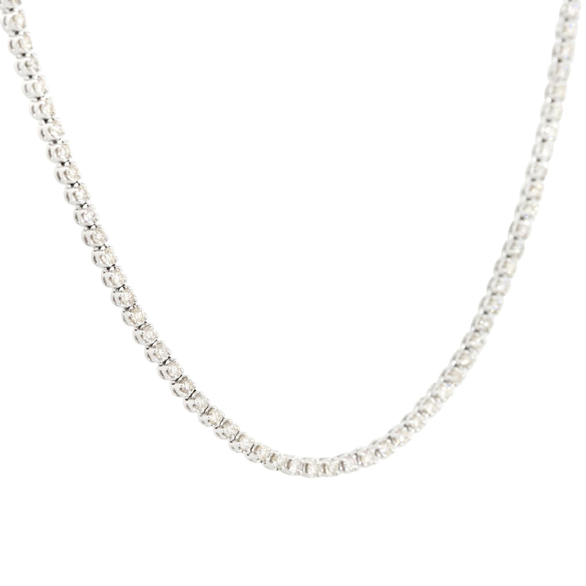 Modern 6.22 Carat Round Brilliant Diamond Tennis Necklace 14 Karat in Stock For Sale