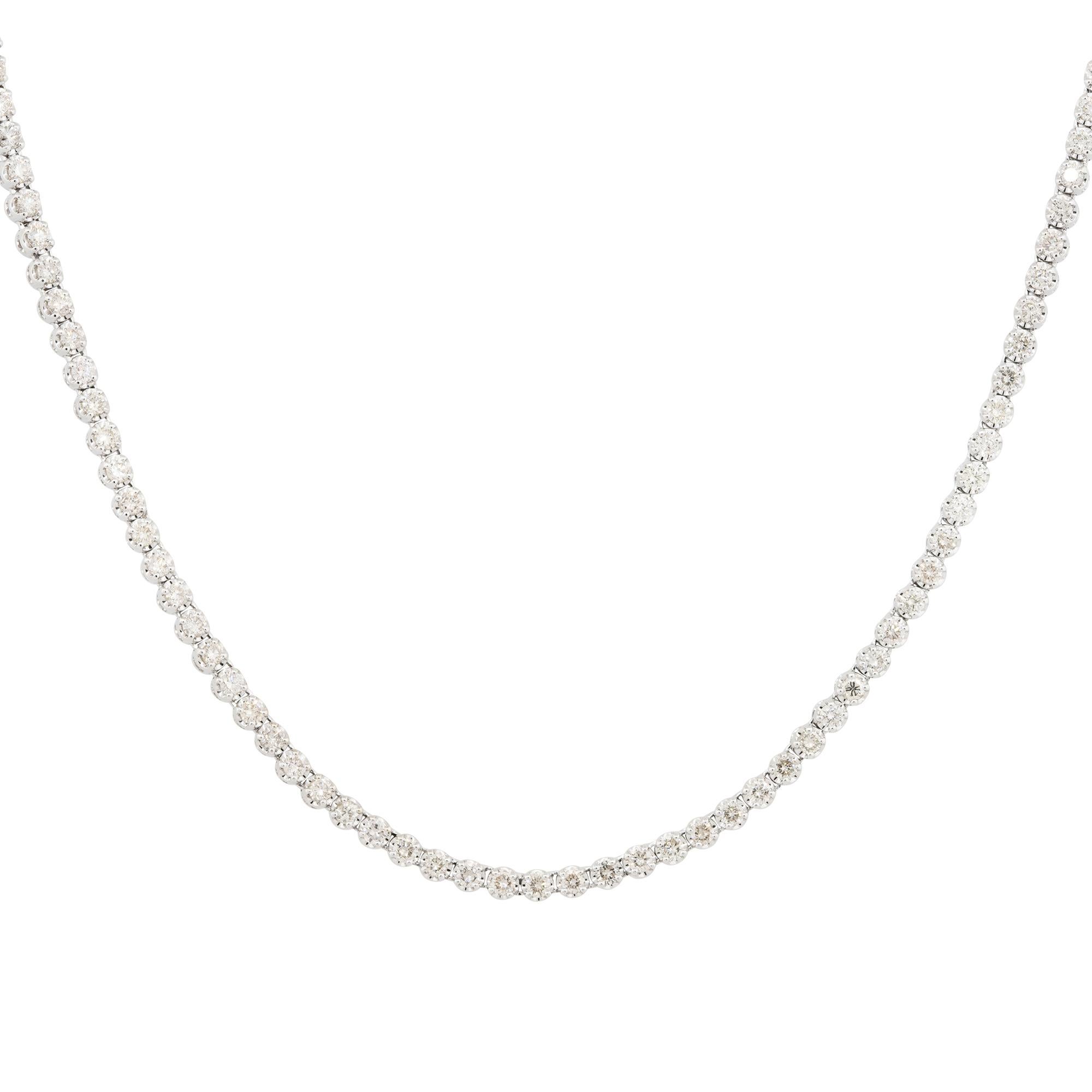 Round Cut 6.22 Carat Round Brilliant Diamond Tennis Necklace 14 Karat in Stock For Sale