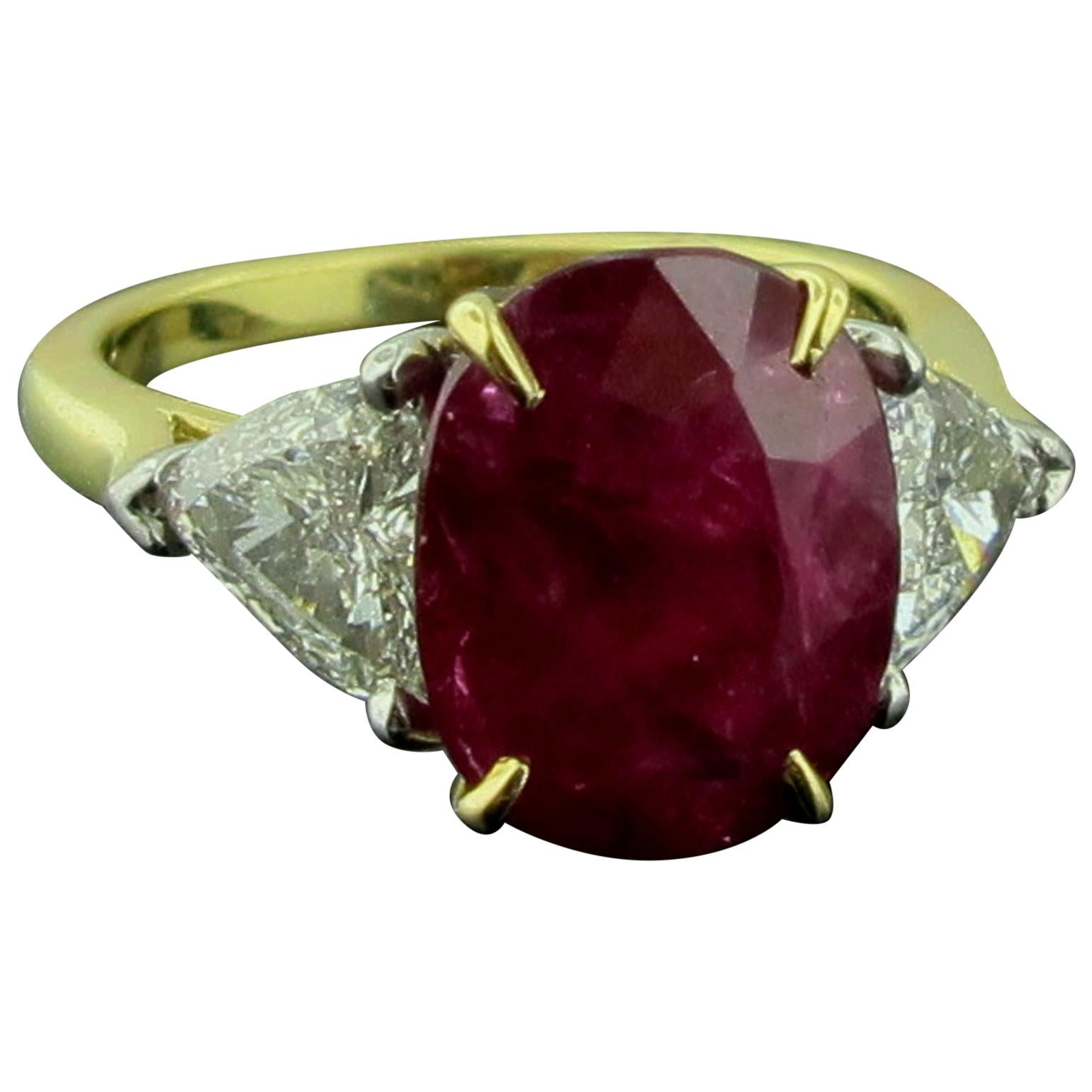 6.22 Carat Ruby and Diamond Ring in 18 Karat Yellow Gold and Platinum