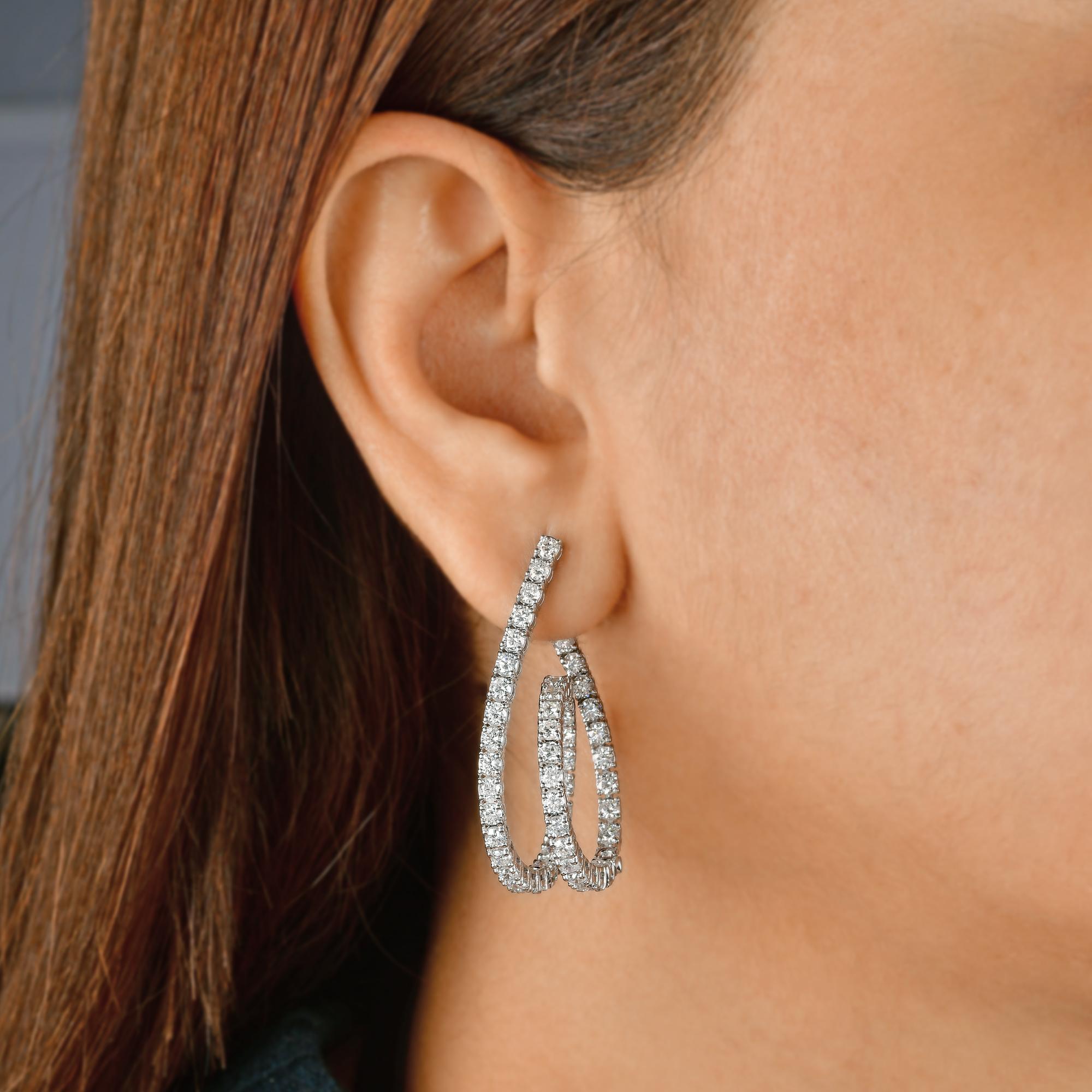 Taille ronde 6.22 Carat SI Clarity HI Color Diamond Pave Hoop Earrings 14 Karat White Gold en vente