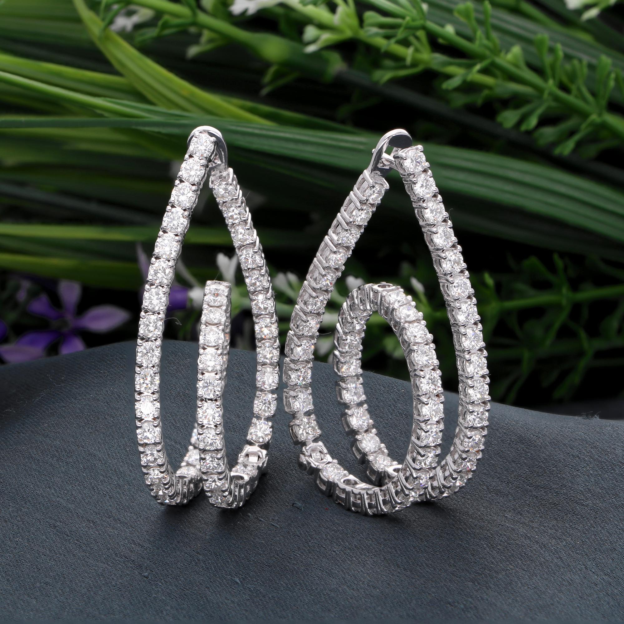 Pendientes de aro de diamantes con pavé de 6,22 quilates, claridad SI y color HI, oro blanco de 14 quilates Corte redondo en venta