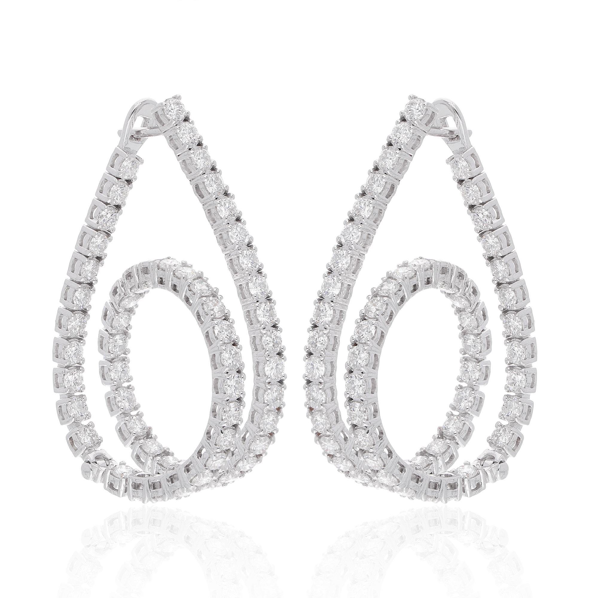 Women's 6.22 Carat SI Clarity HI Color Diamond Pave Hoop Earrings 14 Karat White Gold For Sale