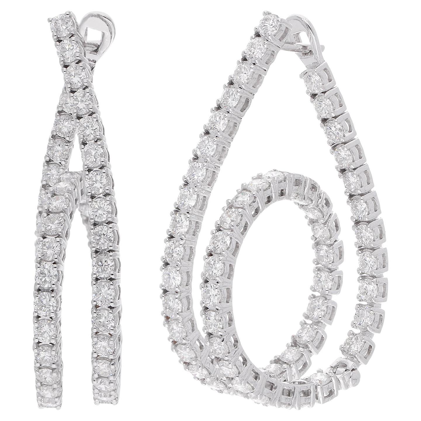 6.22 Carat SI Clarity HI Color Diamond Pave Hoop Earrings 14 Karat White Gold For Sale