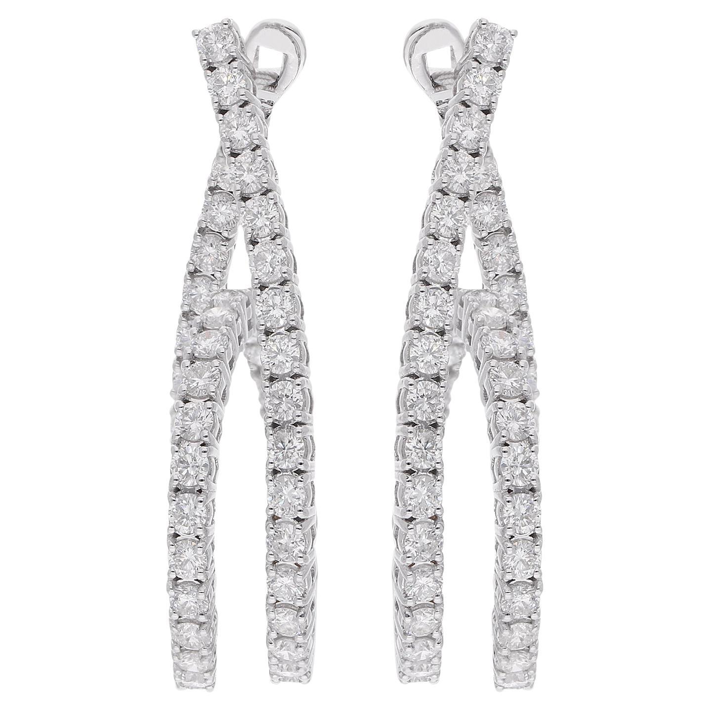 De las mujeres Pendientes de aro de diamantes con pavé de 6,22 quilates, claridad SI y color HI, oro blanco de 18 quilates en venta
