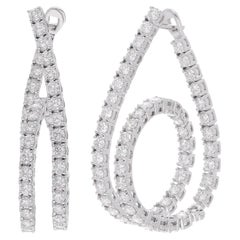 6.22 Carat SI Clarity HI Color Diamond Pave Hoop Earrings 18 Karat White Gold