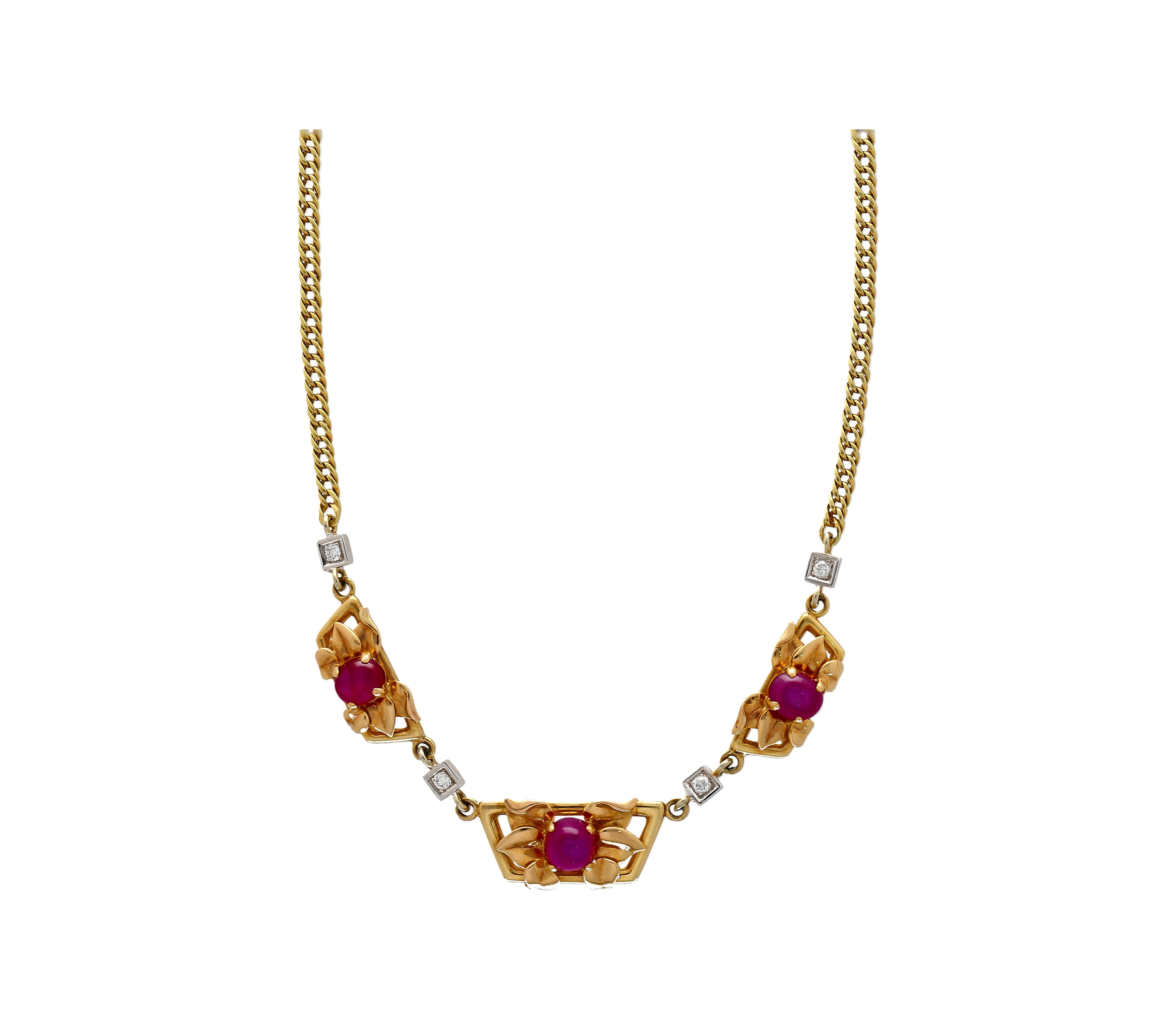 Art Nouveau 6.22 Carat Star-Ruby with Gold Detailing & Diamonds in 14K Gold Charm Necklace For Sale