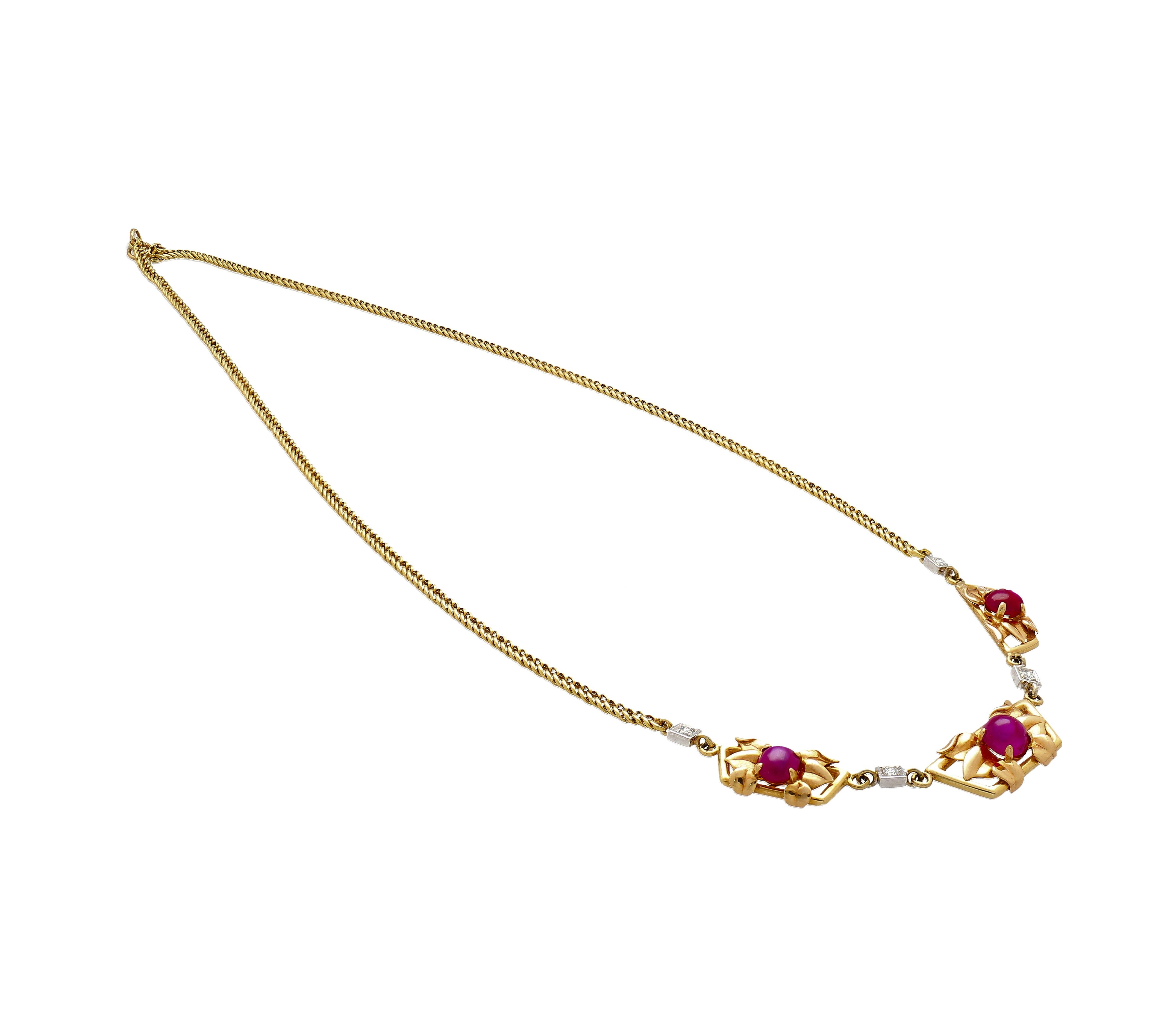 6.22 Carat Star-Ruby with Gold Detailing & Diamonds in 14K Gold Charm Necklace In Excellent Condition For Sale In Miami, FL