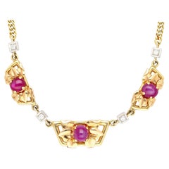 Vintage 6.22 Carat Star-Ruby with Gold Detailing & Diamonds in 14K Gold Charm Necklace