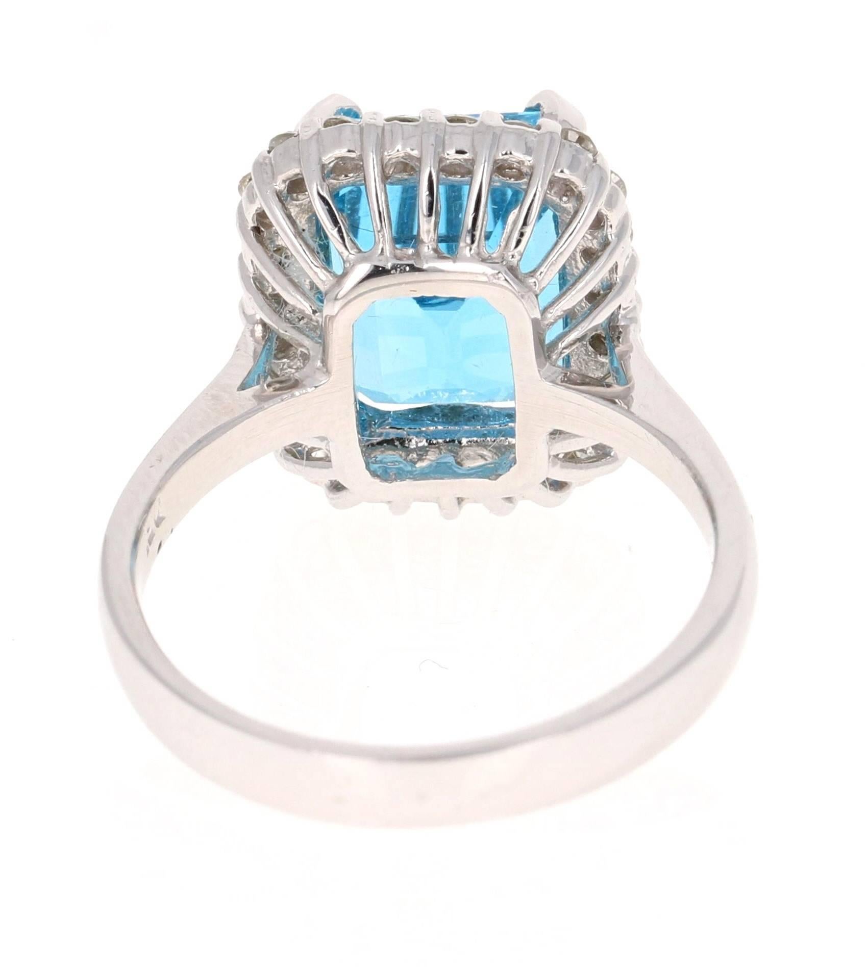 Contemporary 6.22 Carat White Gold Blue Topaz Diamond Cocktail Ring For Sale