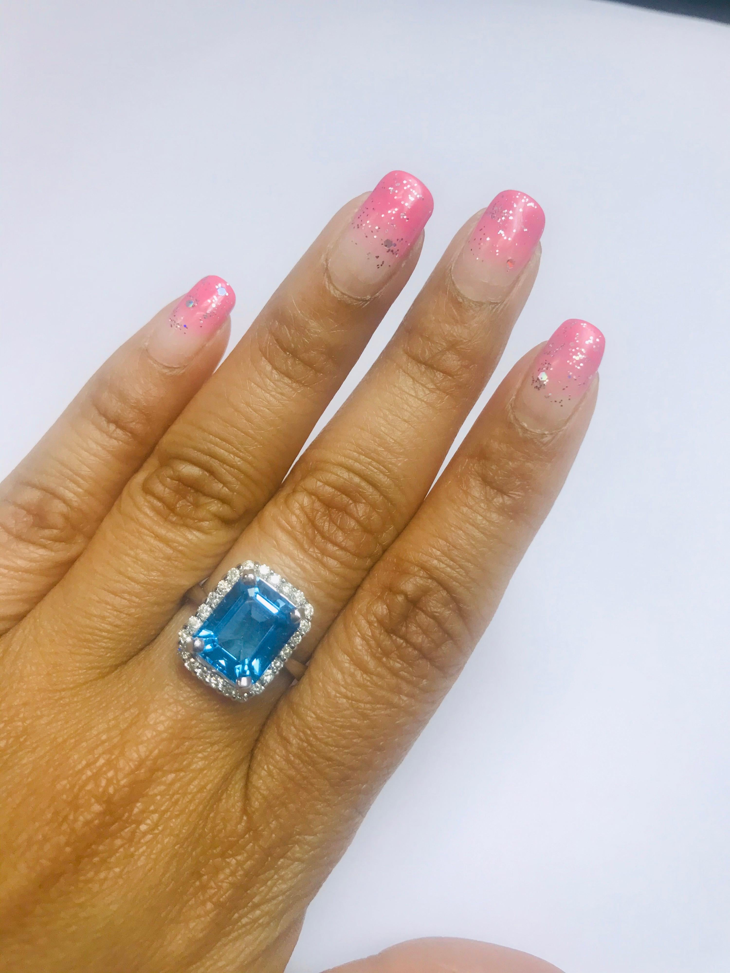 6.22 Carat White Gold Blue Topaz Diamond Cocktail Ring In New Condition For Sale In Los Angeles, CA