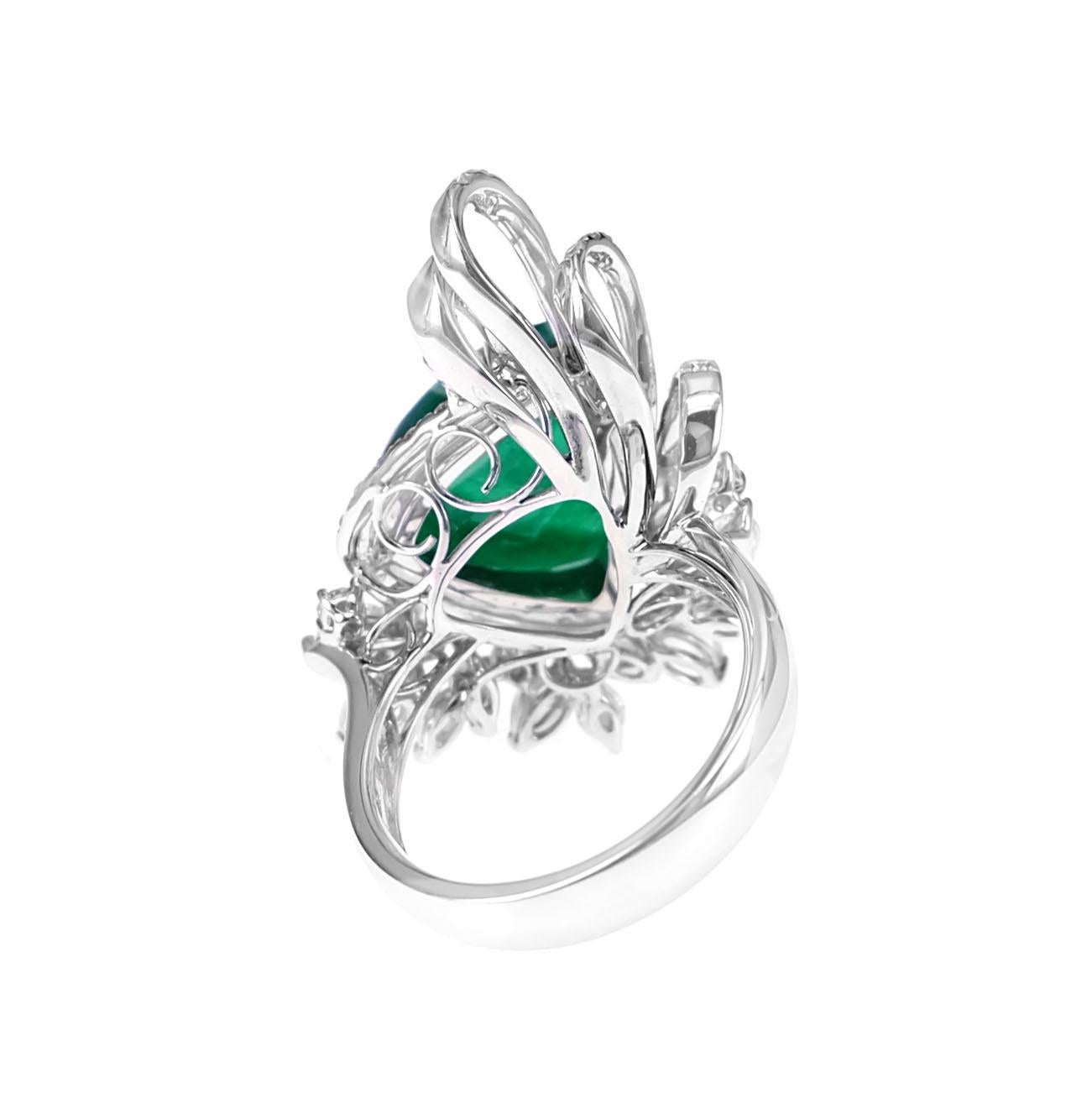 Heart Cut 6.22 Carat Colombian Special Cut Emerald and 1.70 Carat White Diamond Ring