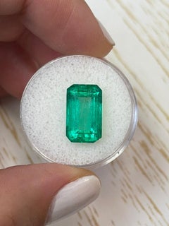 6.22ct Bluish Green Emerald Cut Colombian Gem 14x9 Genuine May Birthstone