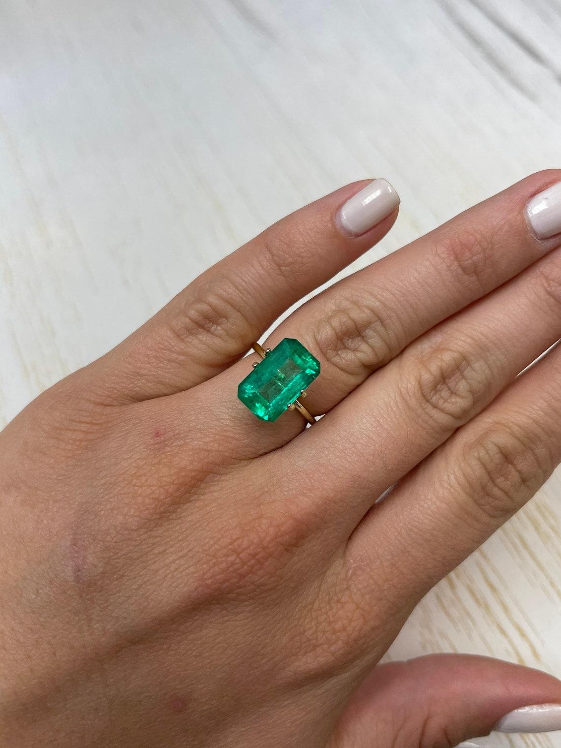 6,22 ct verde bluastro taglio smeraldo gemma colombiana 14x9 autentica pietra di nascita di maggio in vendita 1