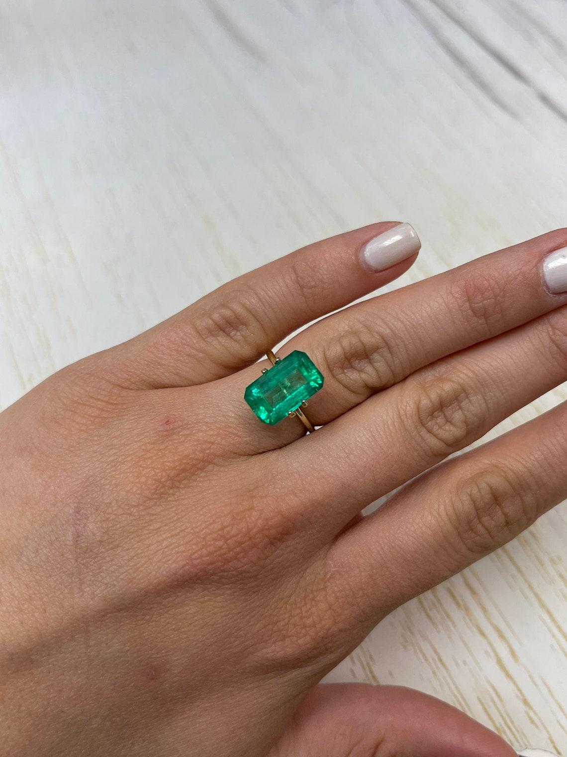 6,22 ct verde bluastro taglio smeraldo gemma colombiana 14x9 autentica pietra di nascita di maggio in vendita 3