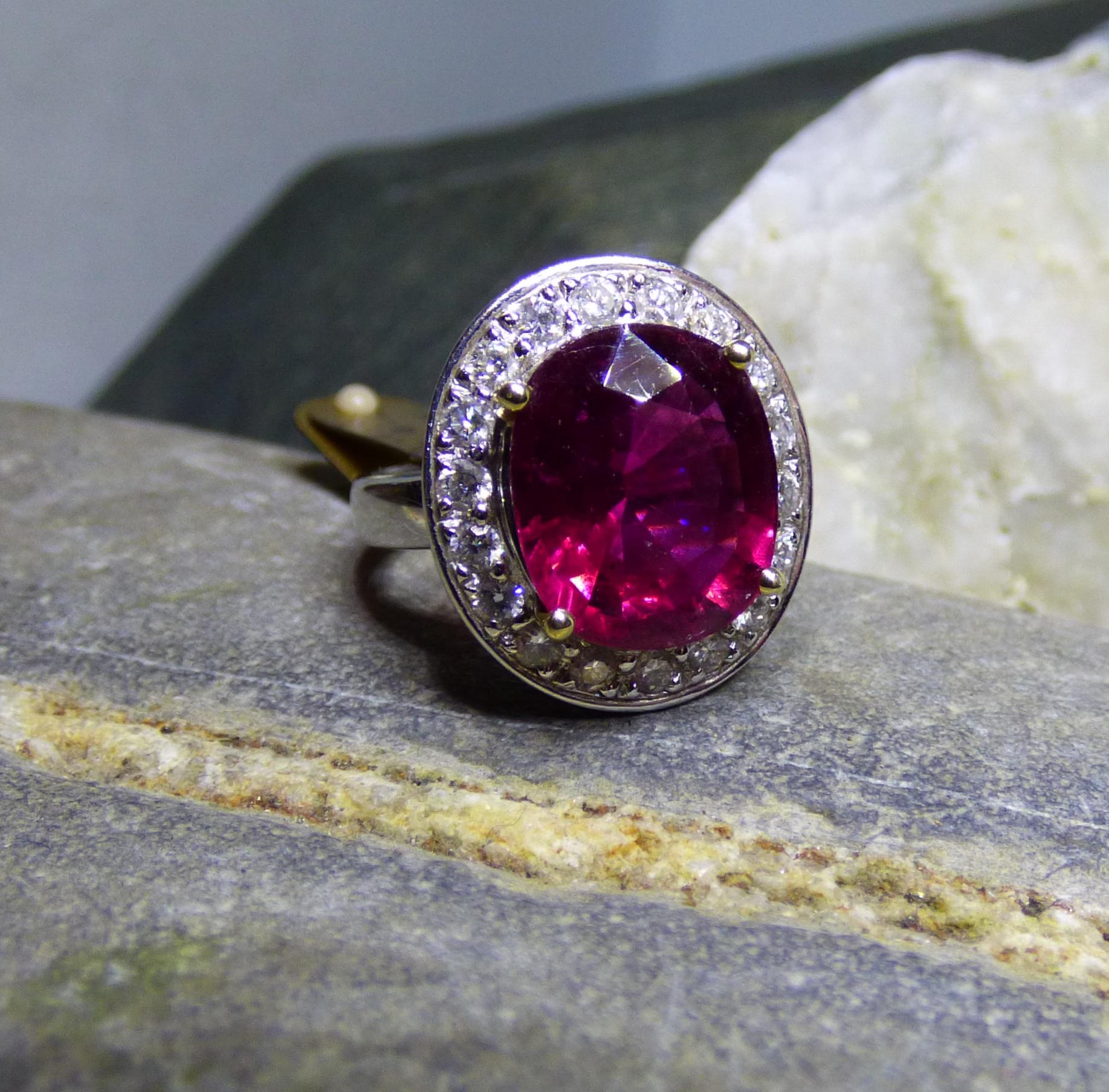 6.22ct Rubellite and Diamond Cluster Ring For Sale 1