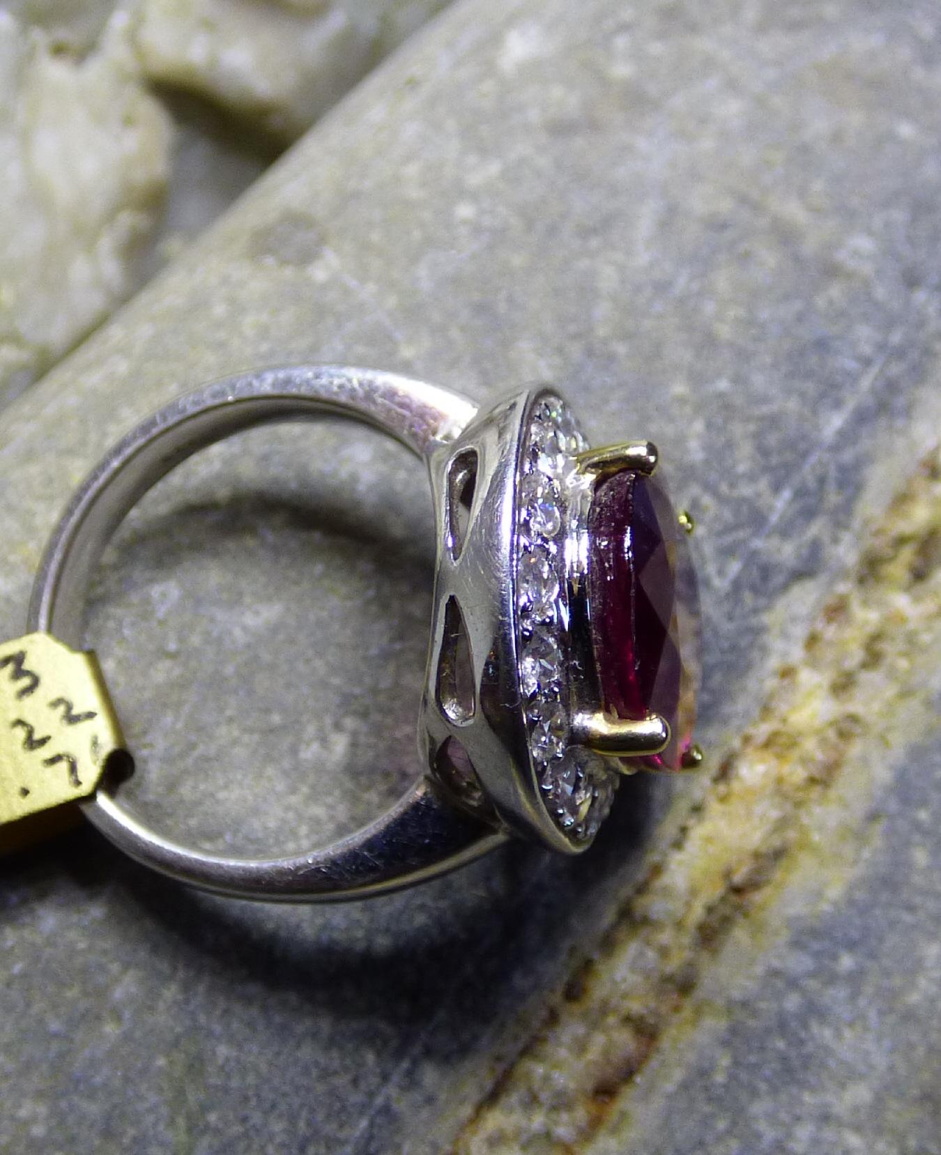 6.22ct Rubellite and Diamond Cluster Ring For Sale 2
