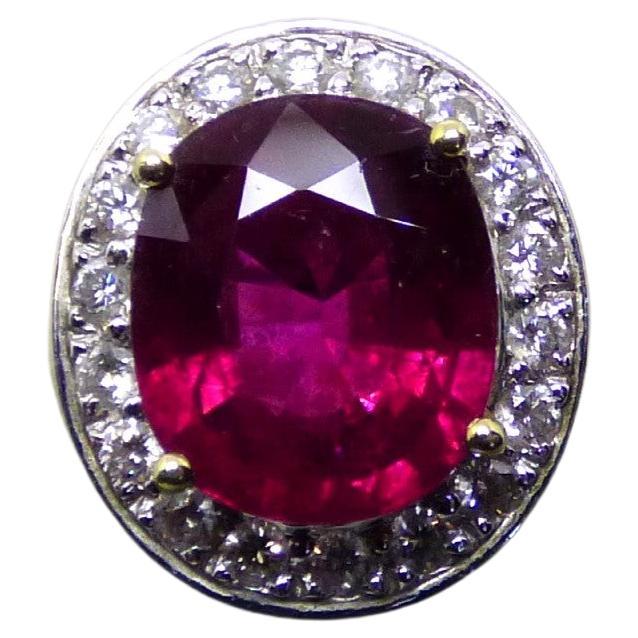 6.22ct Rubellite and Diamond Cluster Ring For Sale