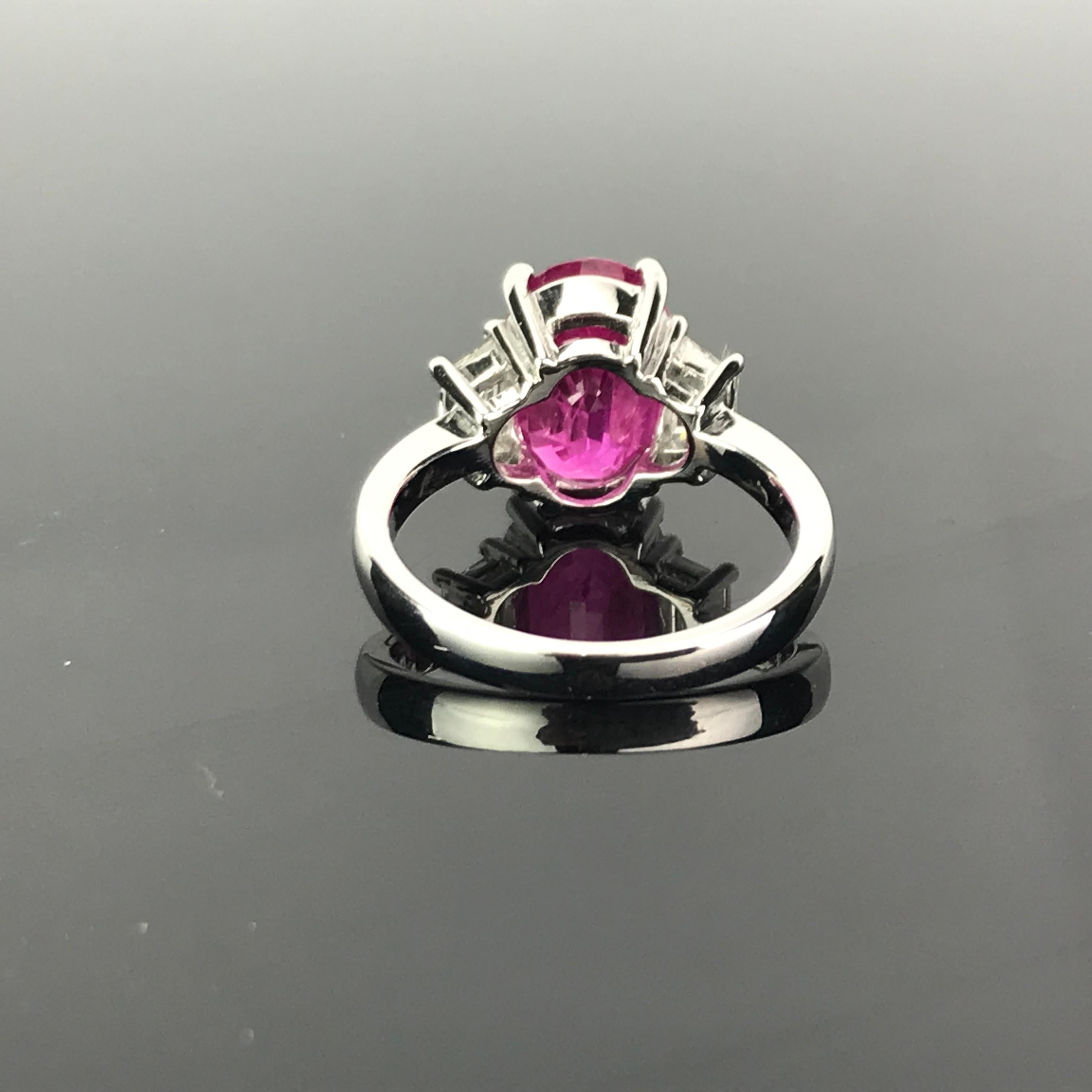 Modern 6.23 Carat Burmese Ruby and Diamond Three-Stone Engagement Ring For Sale