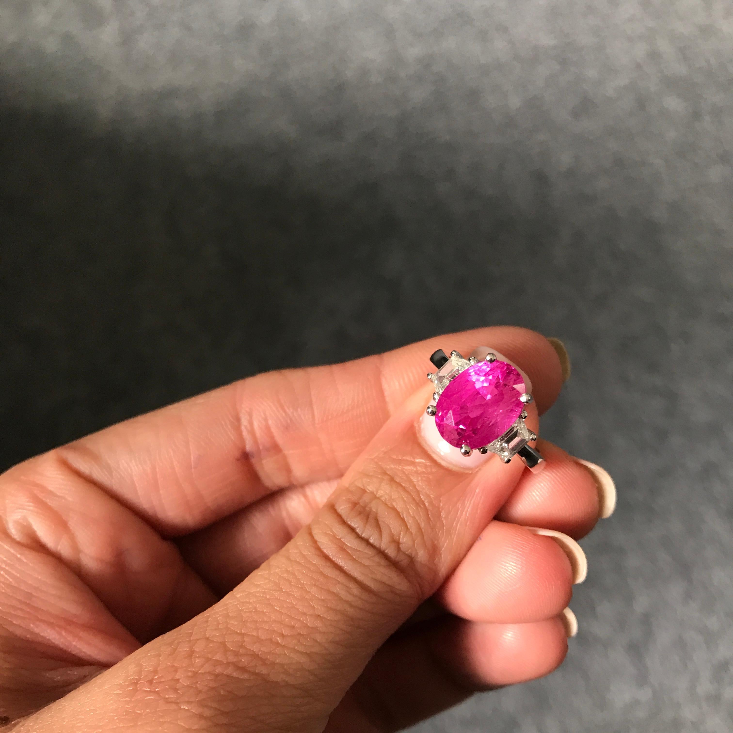 Women's 6.23 Carat Burmese Ruby and Diamond Three-Stone Engagement Ring For Sale