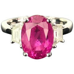 6.23 Carat Burmese Ruby and Diamond Three-Stone Engagement Ring
