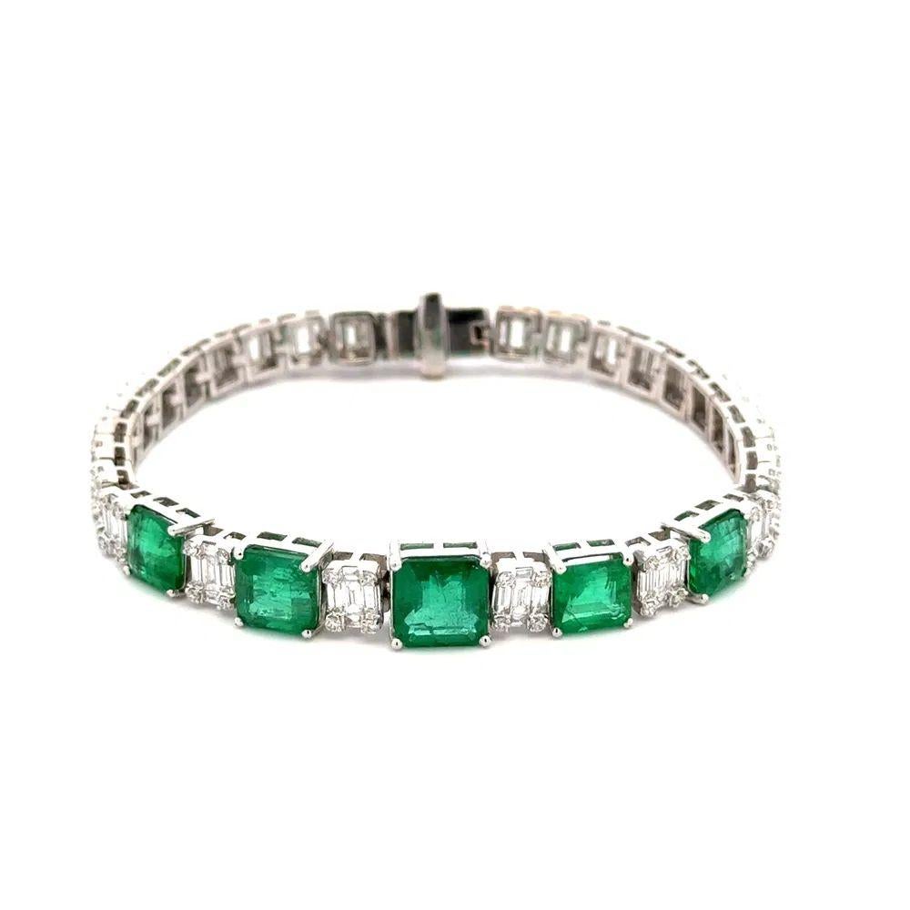 Simply Beautiful! Emerald Zambian Minor GIA and Baguette & RBC Diamond Statement Bracelet. Featuring five matching Emeralds Zambian Minor GIA, weighing approx. 6.23tcw. Each Emerald is carefully selected for its exceptional color and clarity,