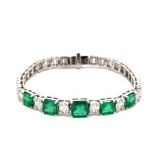 6.23 Carat Emerald GIA and Diamond Gold Statement Bracelet Fine Estate Jewelry