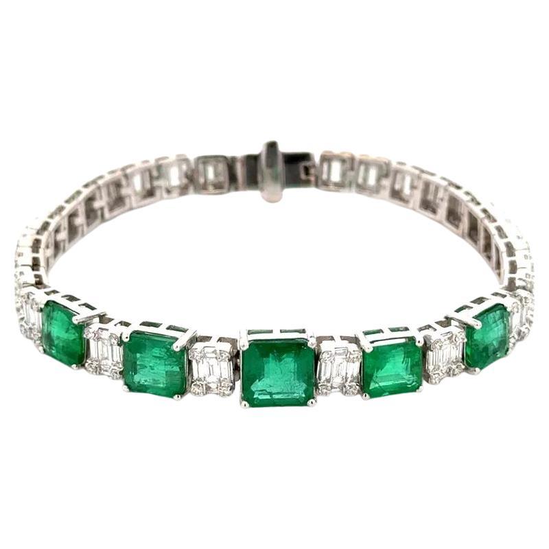 6.23 Carat Emerald GIA and Diamond Gold Statement Bracelet Fine Estate Jewelry