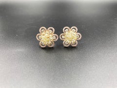 6.23 Carat Fancy Yellow Diamond Briolette and Round Diamond Earring, 18K Rose Gd