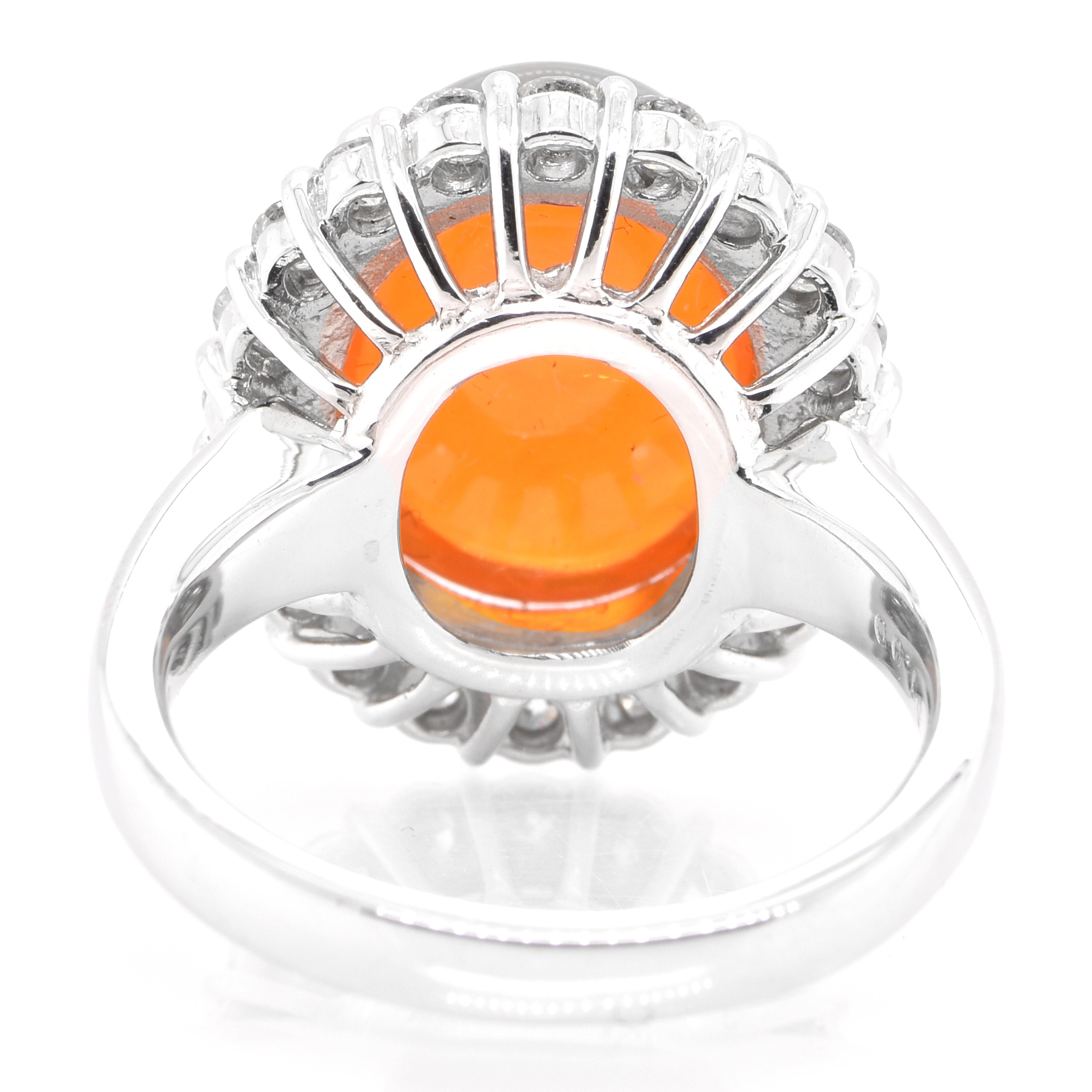 6.23 Carat Natural Mexican Fire Opal and Diamond Halo Ring Set in Platinum In New Condition For Sale In Tokyo, JP