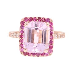 6.23 Carat Pink Morganite Sapphire Diamond White Gold Engagement Ring