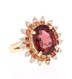 6.23 Carat Tourmaline Sapphire Diamond Yellow Gold Cocktail Ring