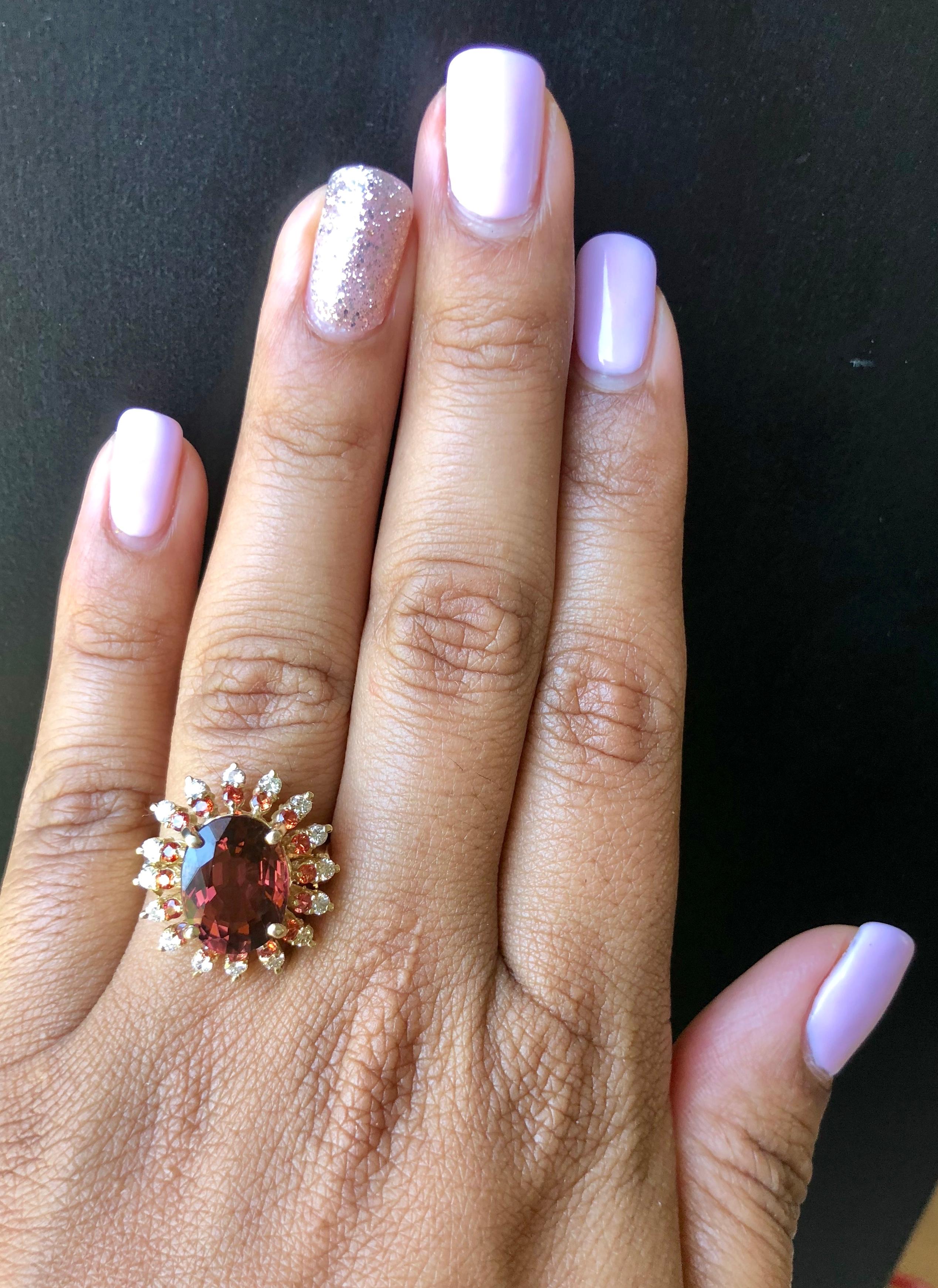 6.23 Quilates Turmalina Zafiro Diamante Oro Amarillo Anillo de Cóctel en Nuevo estado para la venta en Los Angeles, CA