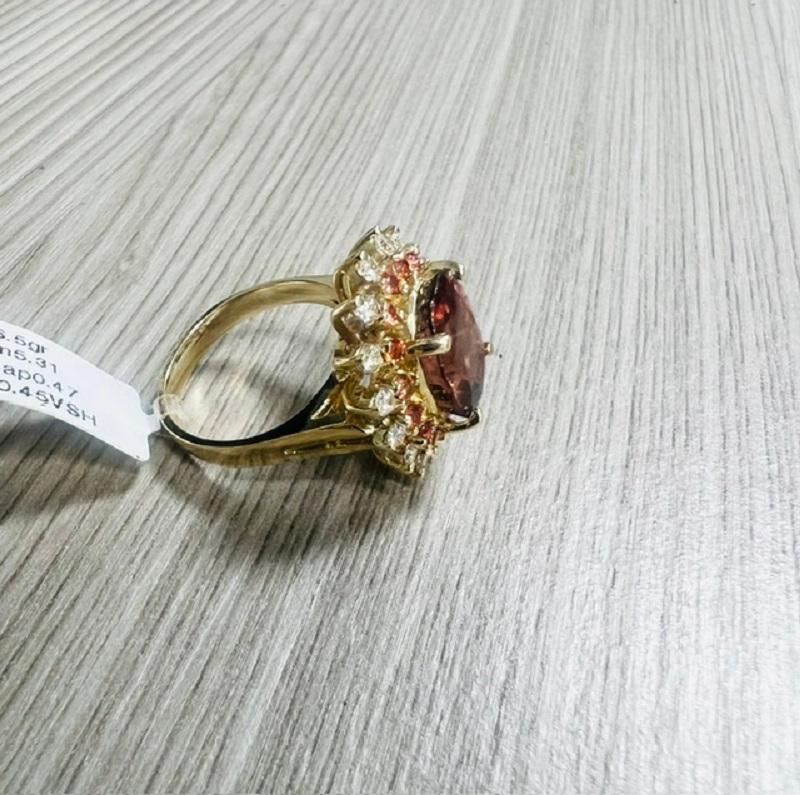 6.23 Quilates Turmalina Zafiro Diamante Oro Amarillo Anillo de Cóctel en venta 2