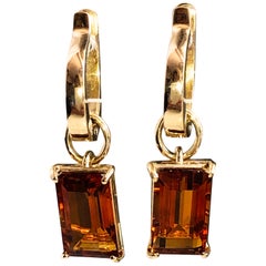 Berca 6.23 Kt Emerald Cut Madeira Quartz Yellow Gold Removable Dangle Earrings