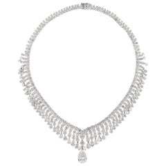 62.33 Carat Diamond Necklace 4.33 Carat Pear Diamond Drop 18 Karat White Gold