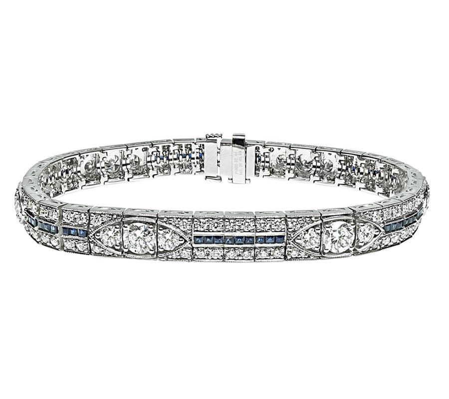 Pulsera de diamantes de 6,23 ct y zafiros de 1,36 ct Corte redondo en venta