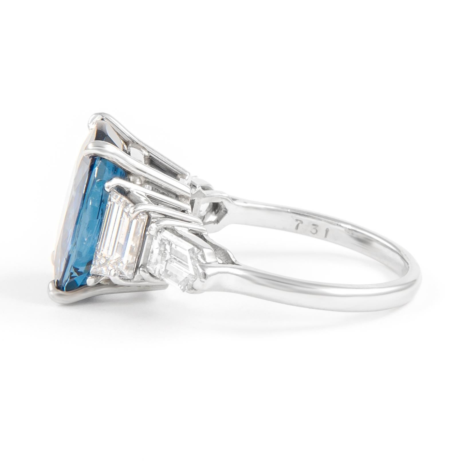 Contemporary 6.42ct No Heat Sapphire with Diamonds Ring Platinum For Sale