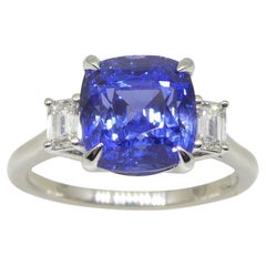 6.23ct Sapphire 
Diamond Three Stone Ring Set in Platinum, GIA Certified