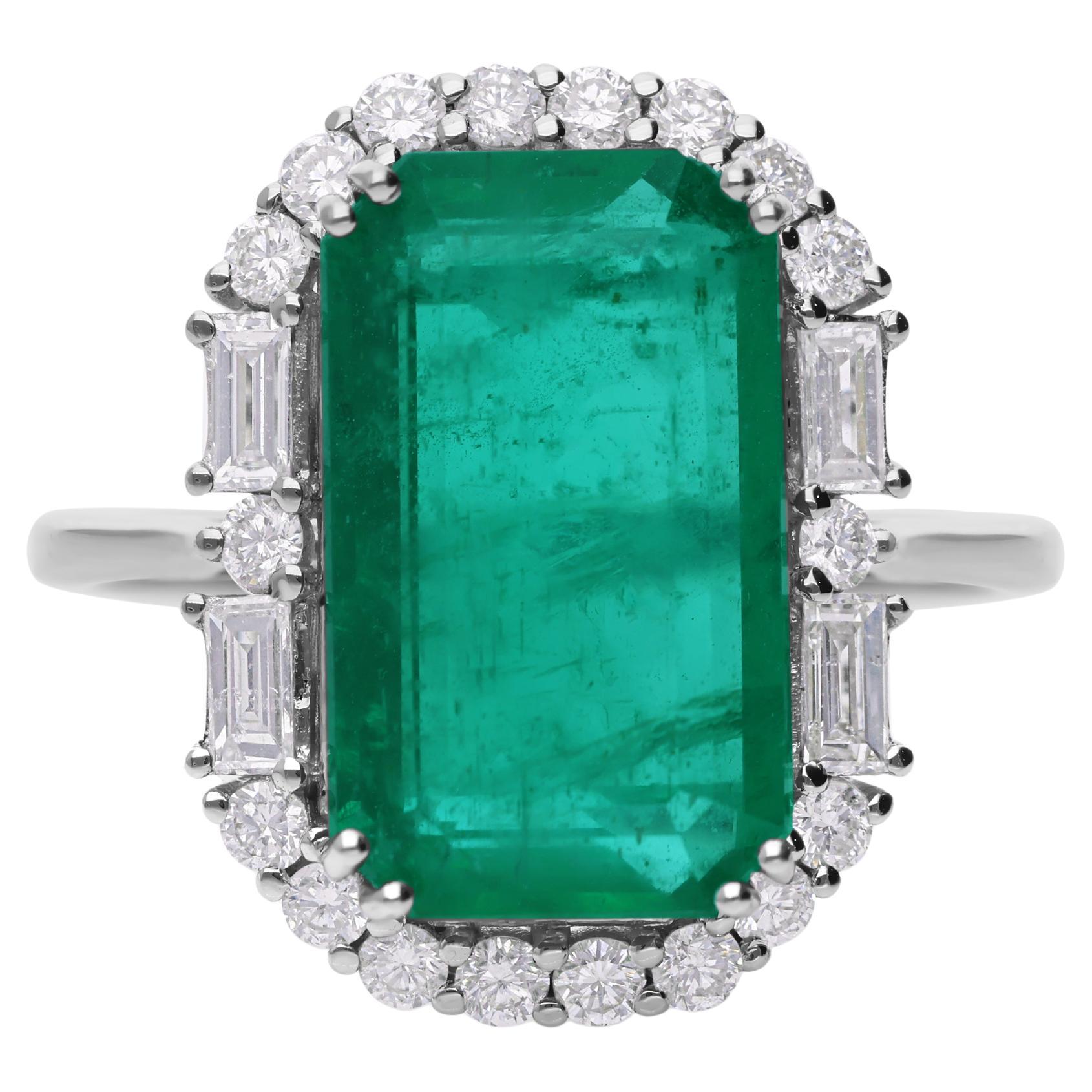 6.23Ct Sambia Smaragd Diamant Halo 18k Weißgold Cocktail Ring Alle Tarif bezahlt