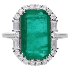6.23Ct Sambia Smaragd Diamant Halo 18k Weißgold Cocktail Ring Alle Tarif bezahlt