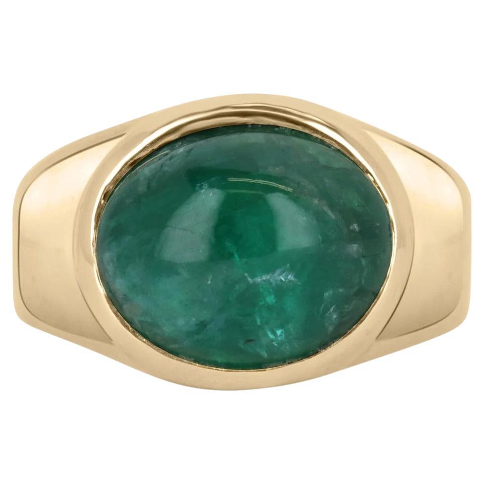 6.23cts 14K Natural Emerald Cabochon Solitaire Gold Ring For Sale