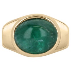 6.23cts 14K Natural Emerald Cabochon Solitaire Gold Ring