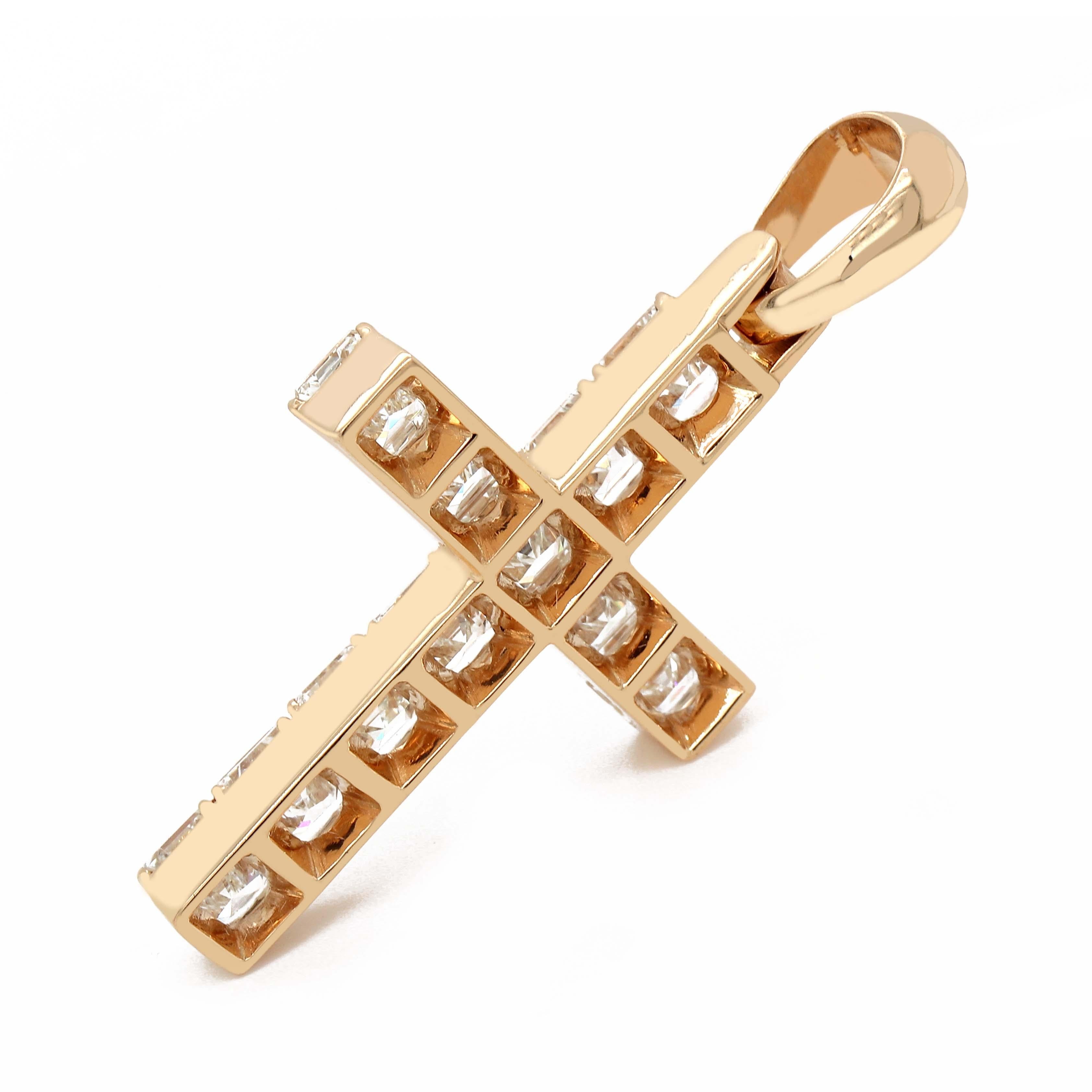 Women's or Men's 6.24 Carat Asscher Cut Diamond Cross Pendant For Sale