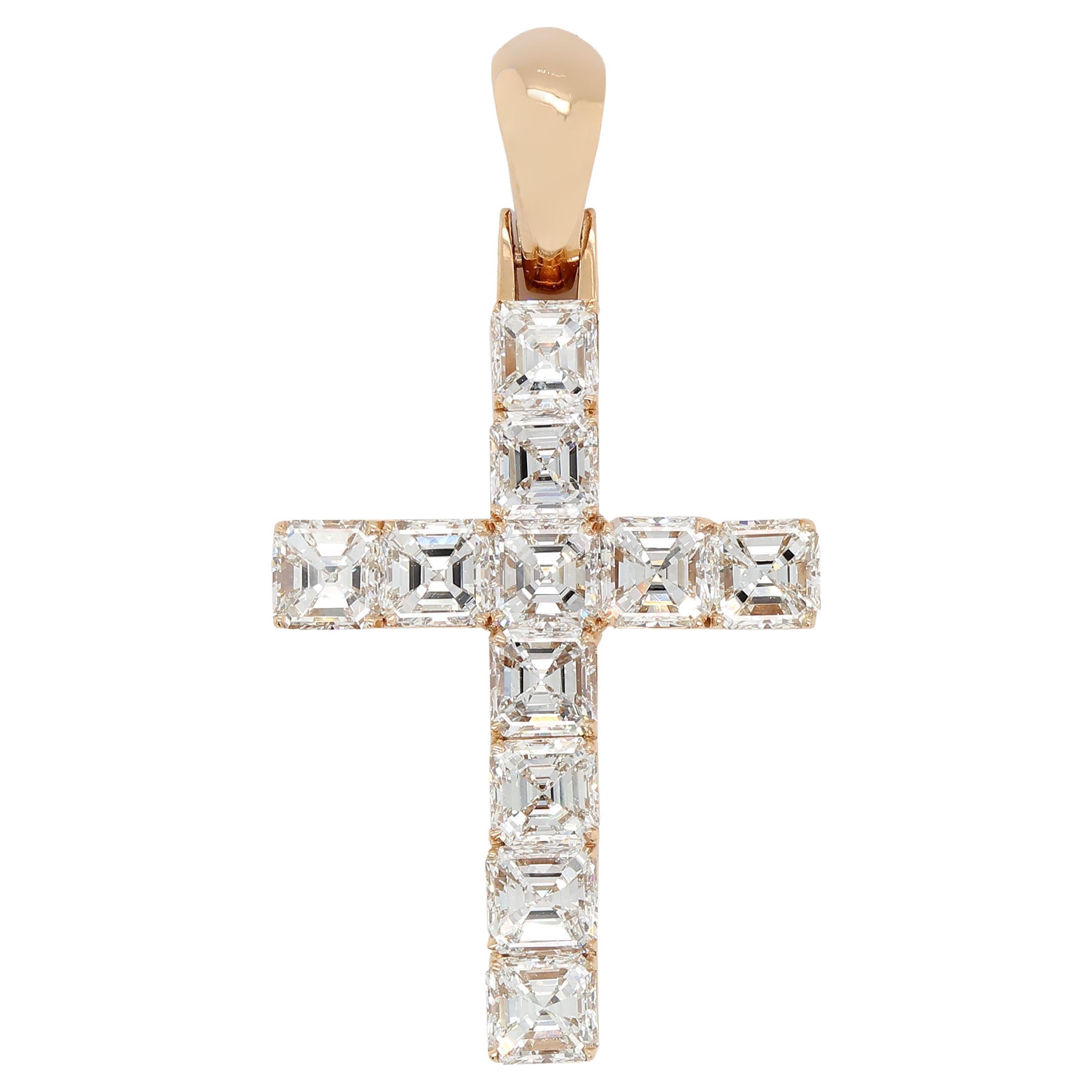 6.24 Carat Asscher Cut Diamond Cross Pendant For Sale