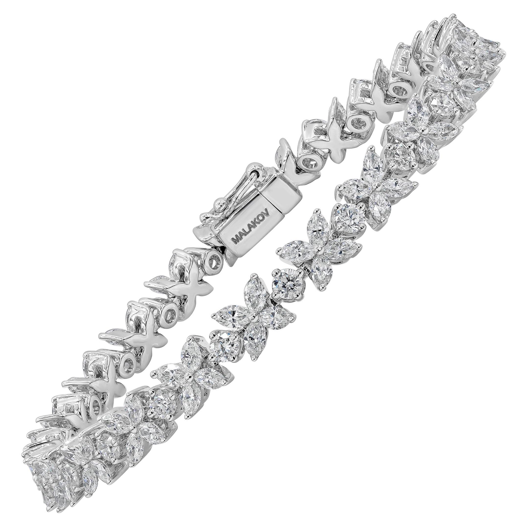 Bracciale in oro bianco con motivo floreale e diamanti da 6,24 carati